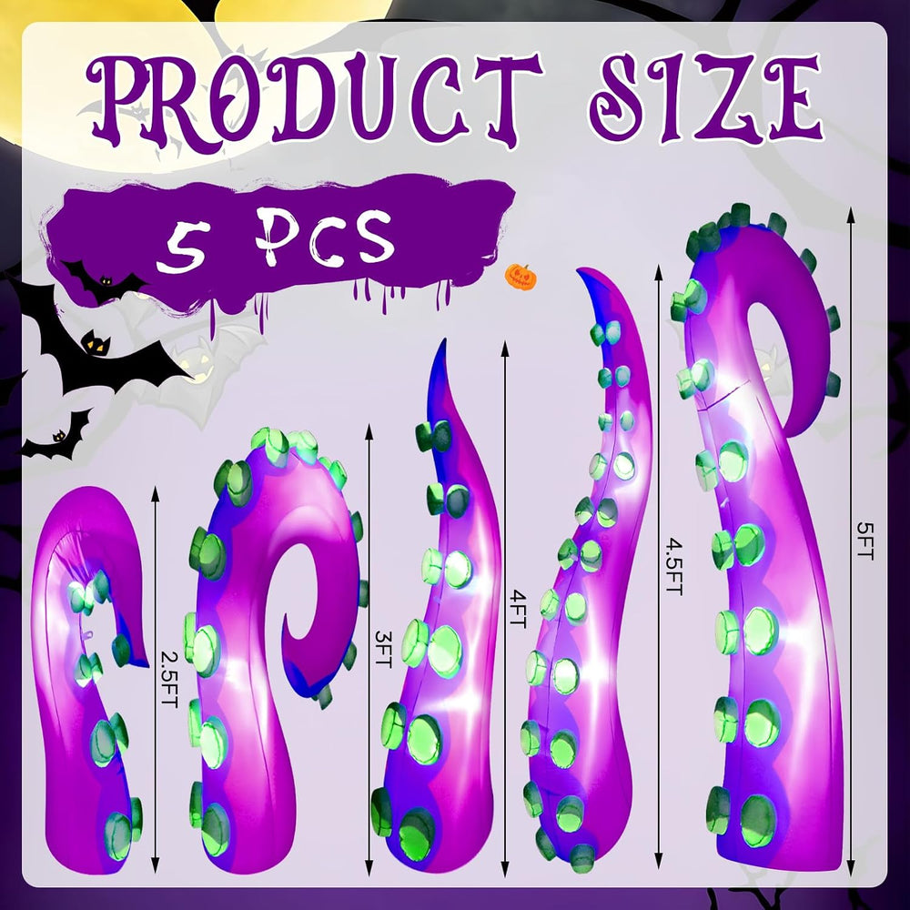 Libima 5 Pcs 5 ft Halloween Inflatable Lighted Giant Octopus Tentacle