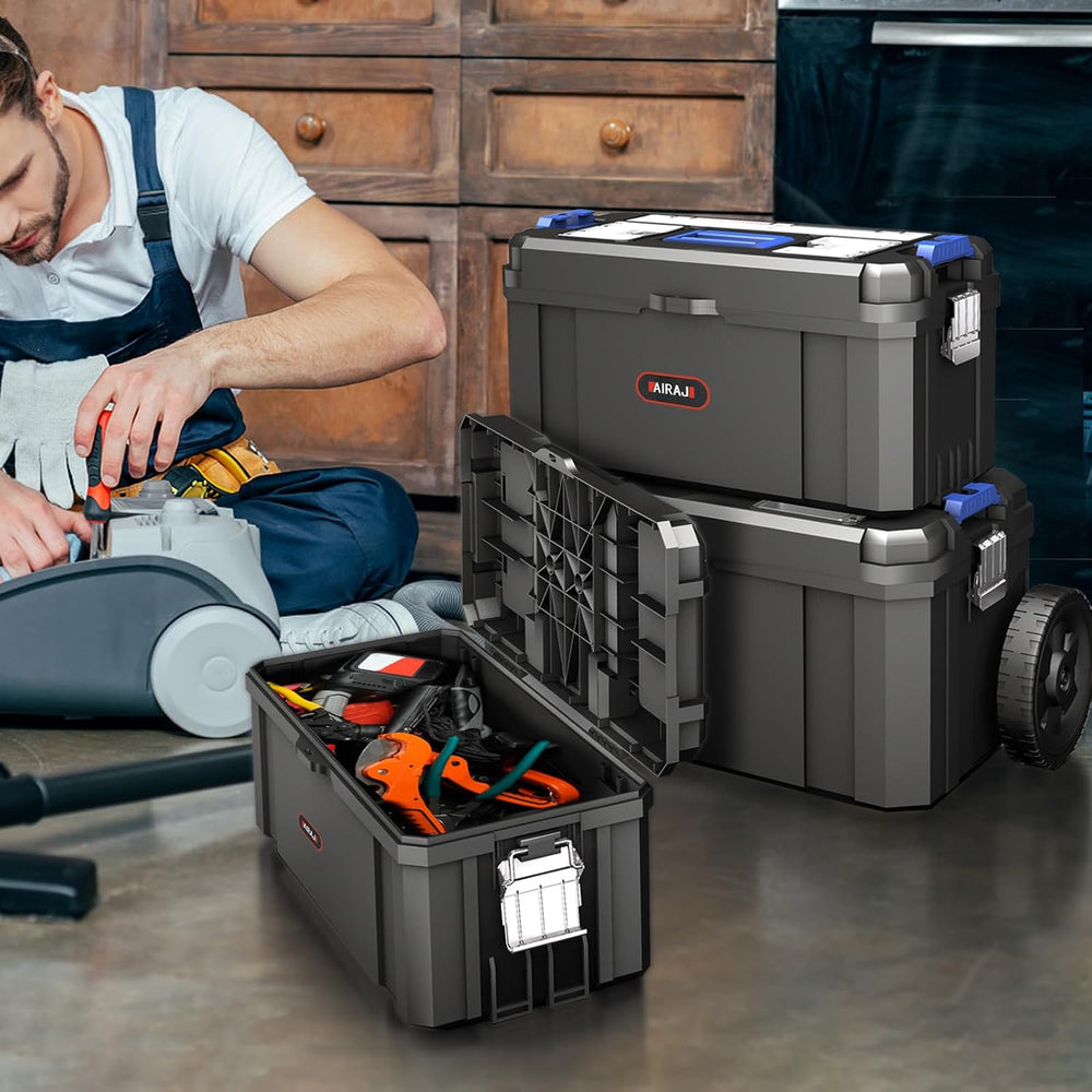 AIRAJ 3 In 1 Rolling Tool Box with Wheels, Stackable Tool Box,17 +19 +21 In