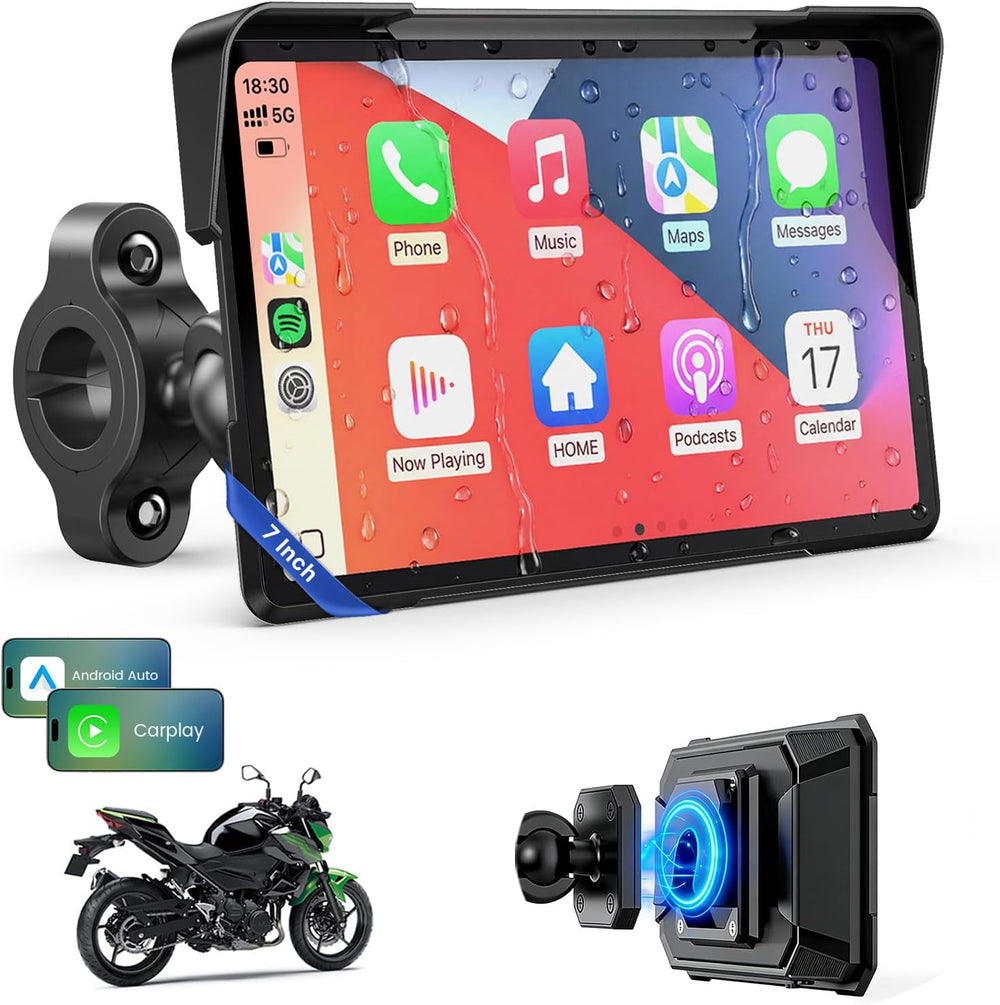 7 Inch Wireless Motorcycle Carplay GPS Navigation System with Apple Carplay a...