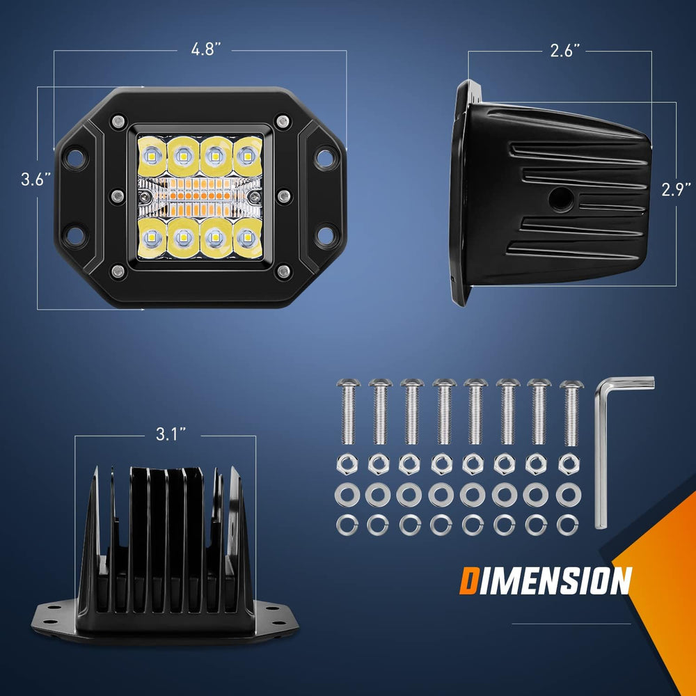 Nilight 2PCS 42W Light Pods Flush Mount Spot Flood Amber White Strobe 6 Modes...