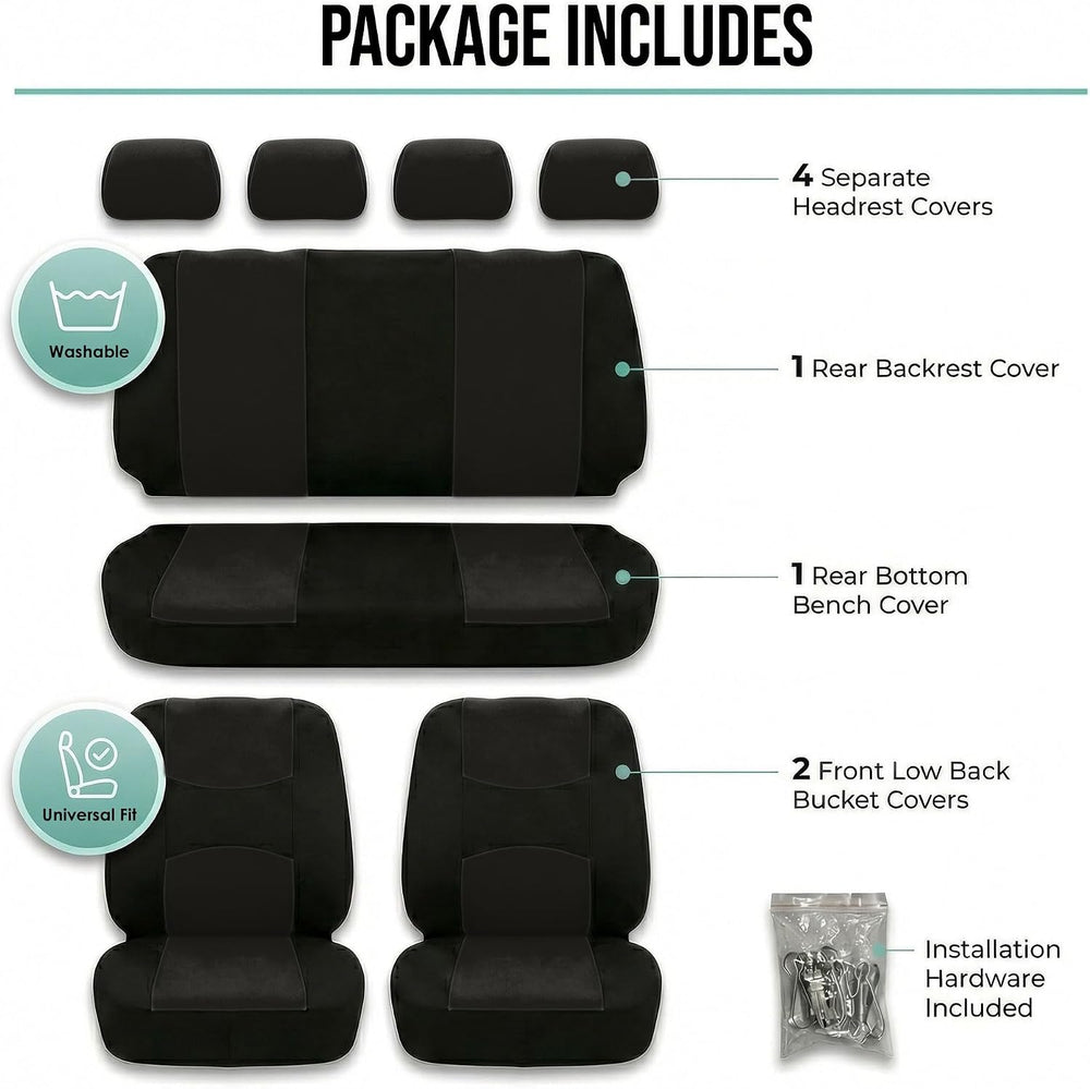 FH Group Bright Flat Cloth Full Set Automotive Seat Covers Front Set and Rear...
