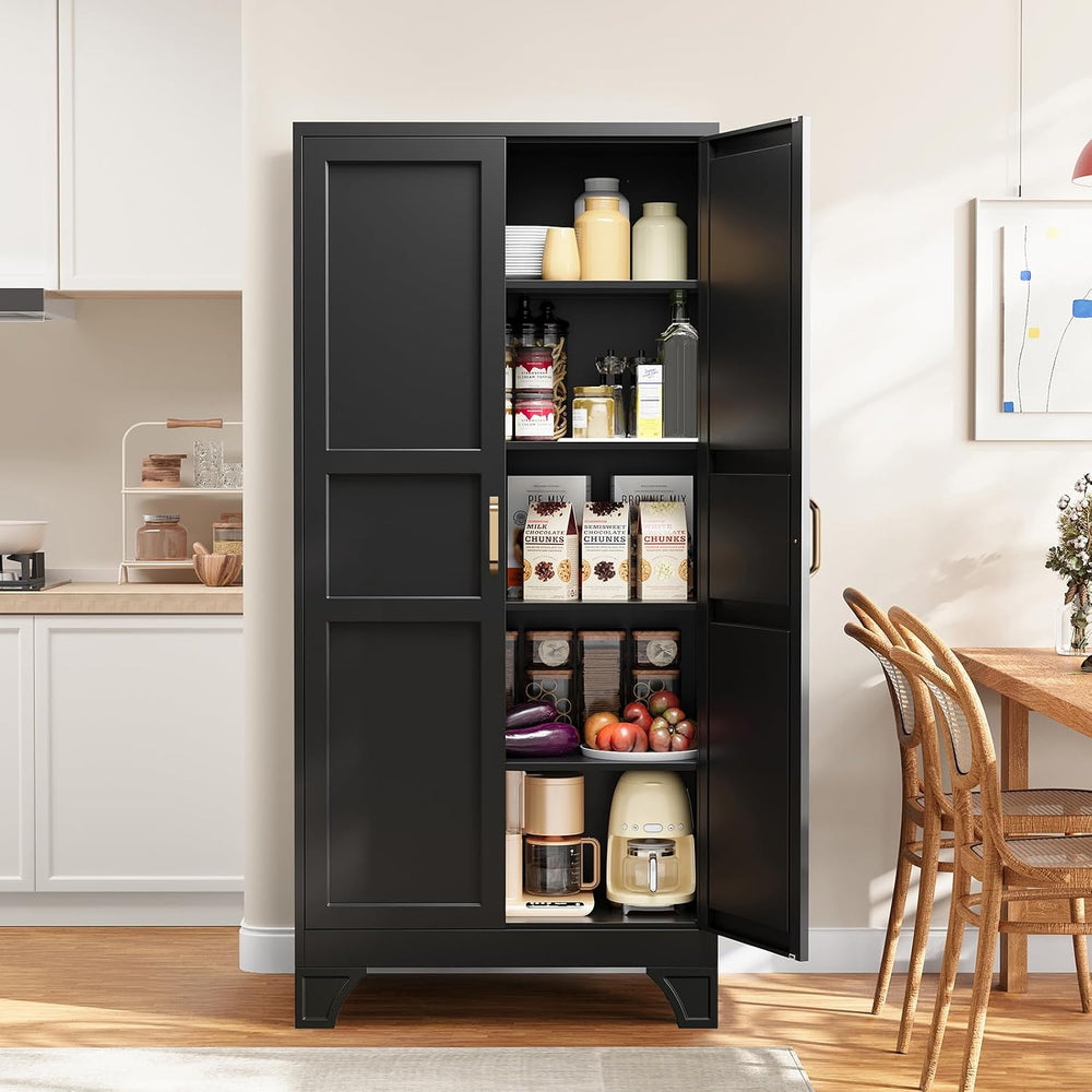 Black Tall Pantry Cabinet Kitchen Metal Garage Storage Cabinet Cupboard 75"