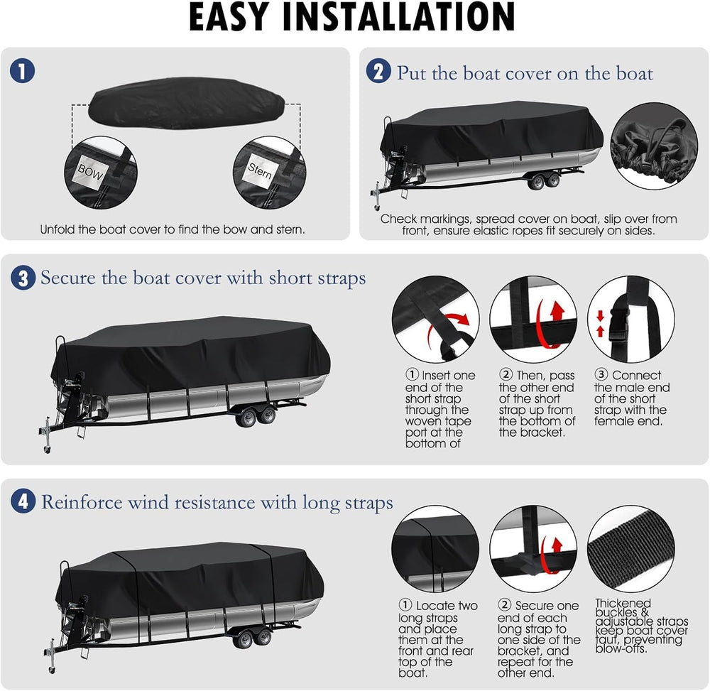 Pontoon Boat Cover 18'6''-20'1'', Heavy Duty 900D Mar...