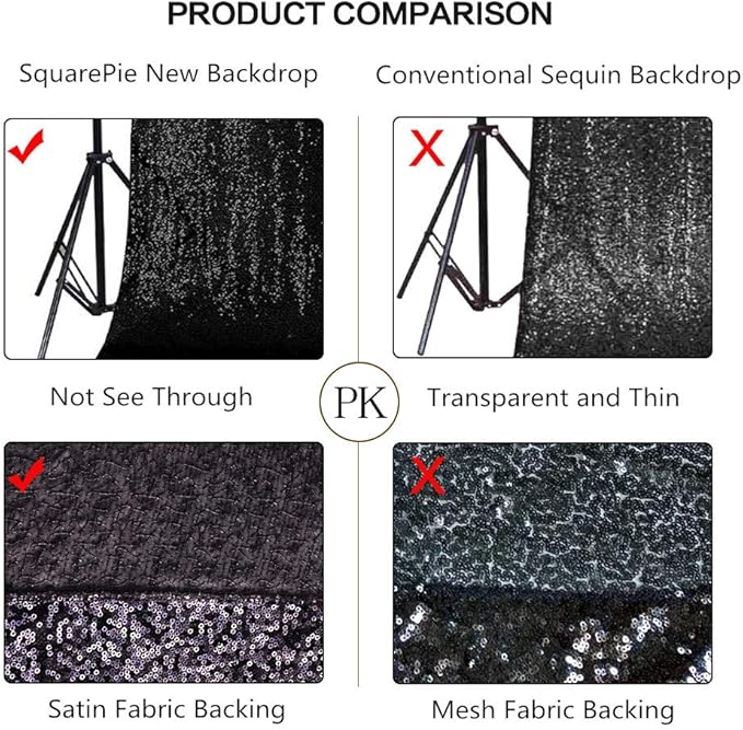 SquarePie Sequin Backdrop Curtain Less Transparent Sparkly Photo Booth Photog...