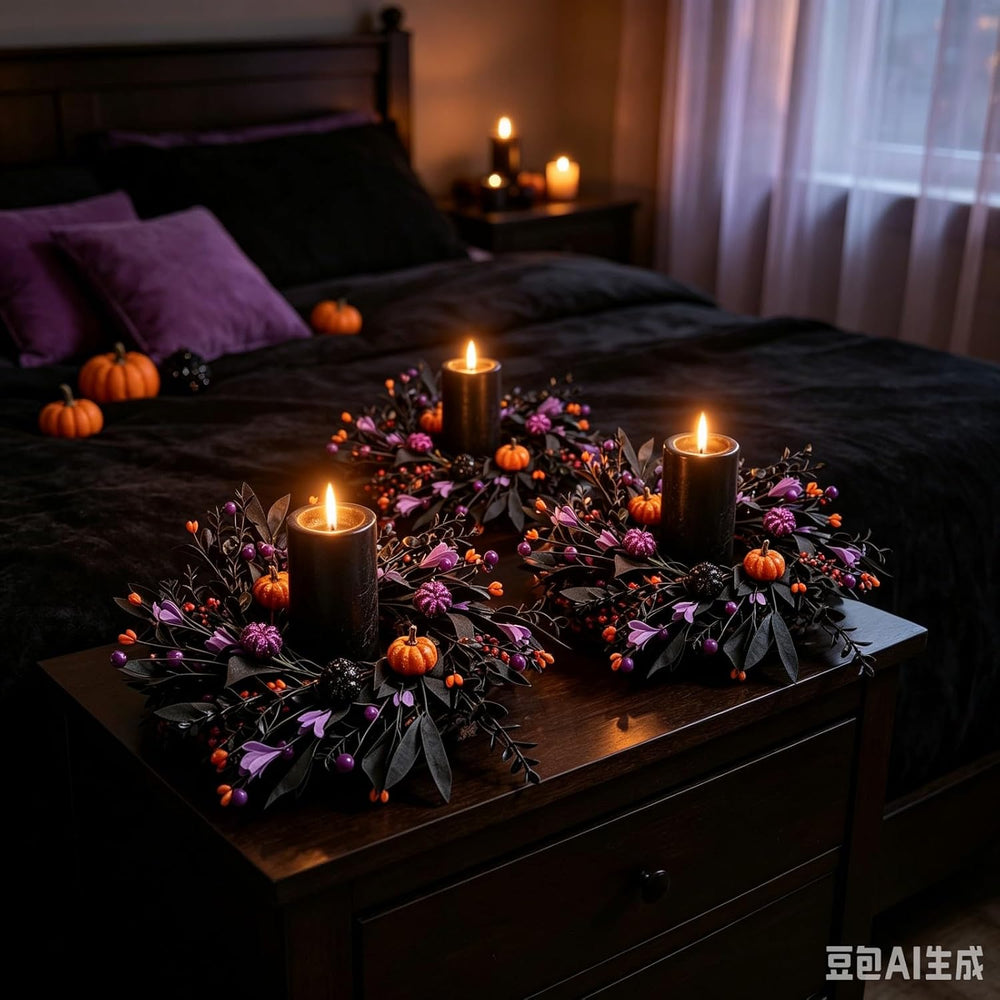 6 Pcs Halloween Mini Candle Ring Wreaths for Cabinets Small Pillar Candle Hol...
