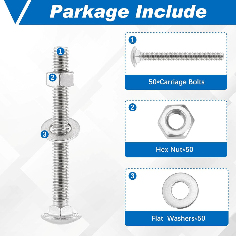Zonon 50 Sets 5/16-18 x 2-1/2" Carriage Bolts and Nuts Kit,Silver