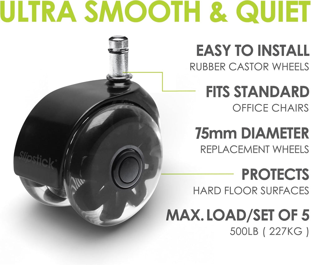 Monster 3” Dual Rollerblade Office Chair Wheels (Set of 5) Slipstick Premium ...