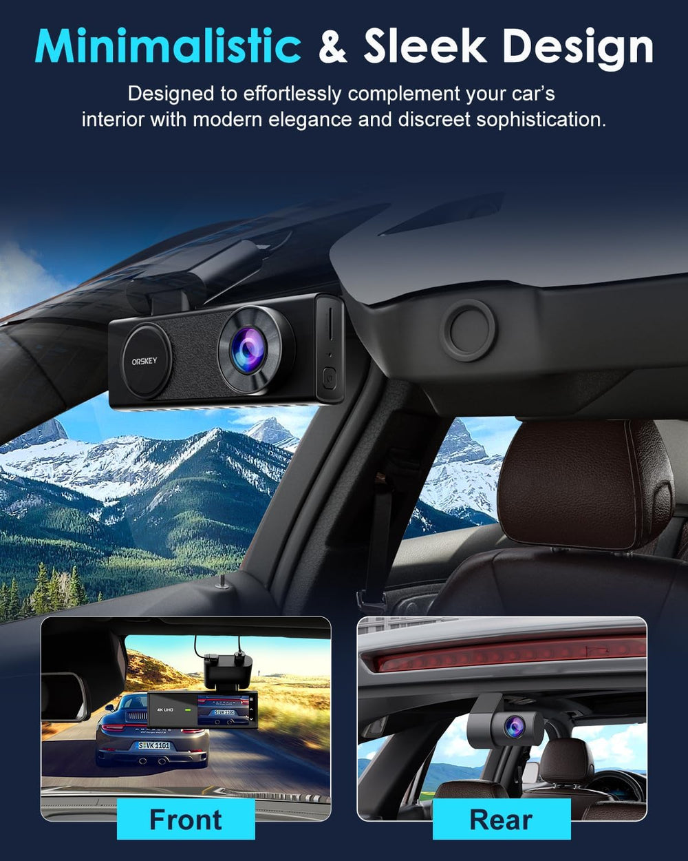 ORSKEY 4K Dash Cam Front and Rear