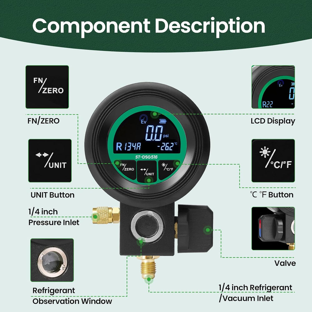 Super Stars HVAC Digital Manifold Gauge for AC Charging with LCD Backlit