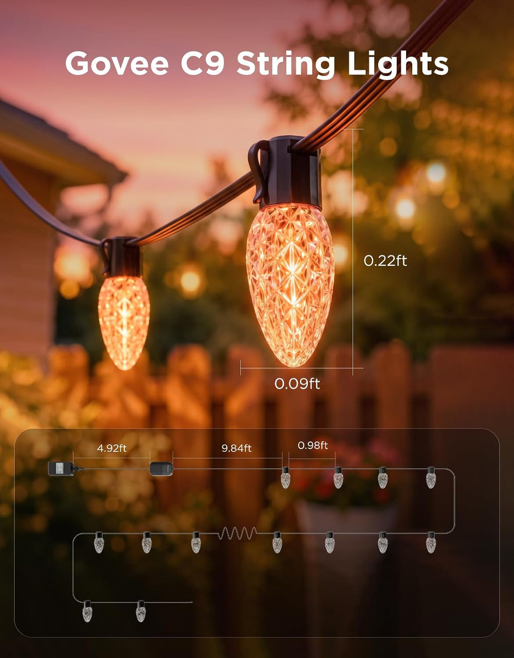 Govee C9 String Lights, Outdoor Halloween Christmas Lights, 49ft