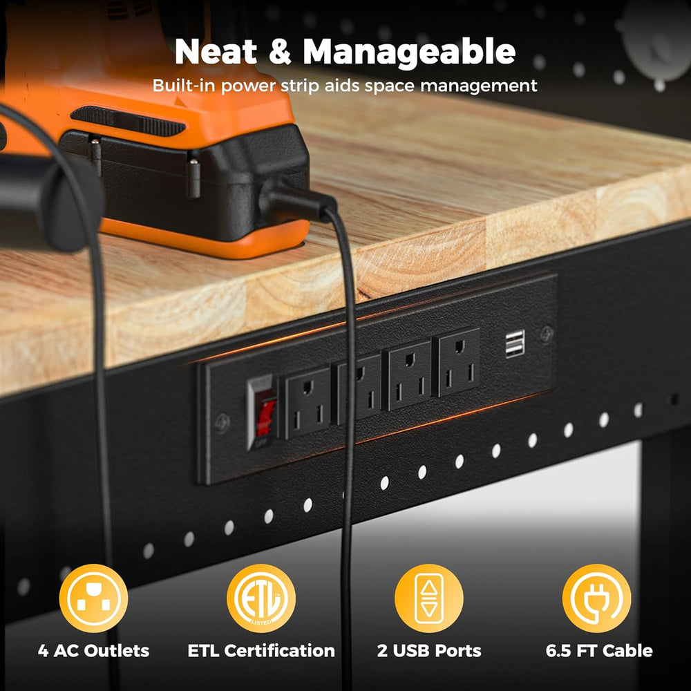 CAMMOO 48x24 Inch Garage Work Bench with Storage, Pegboard & Power Strip