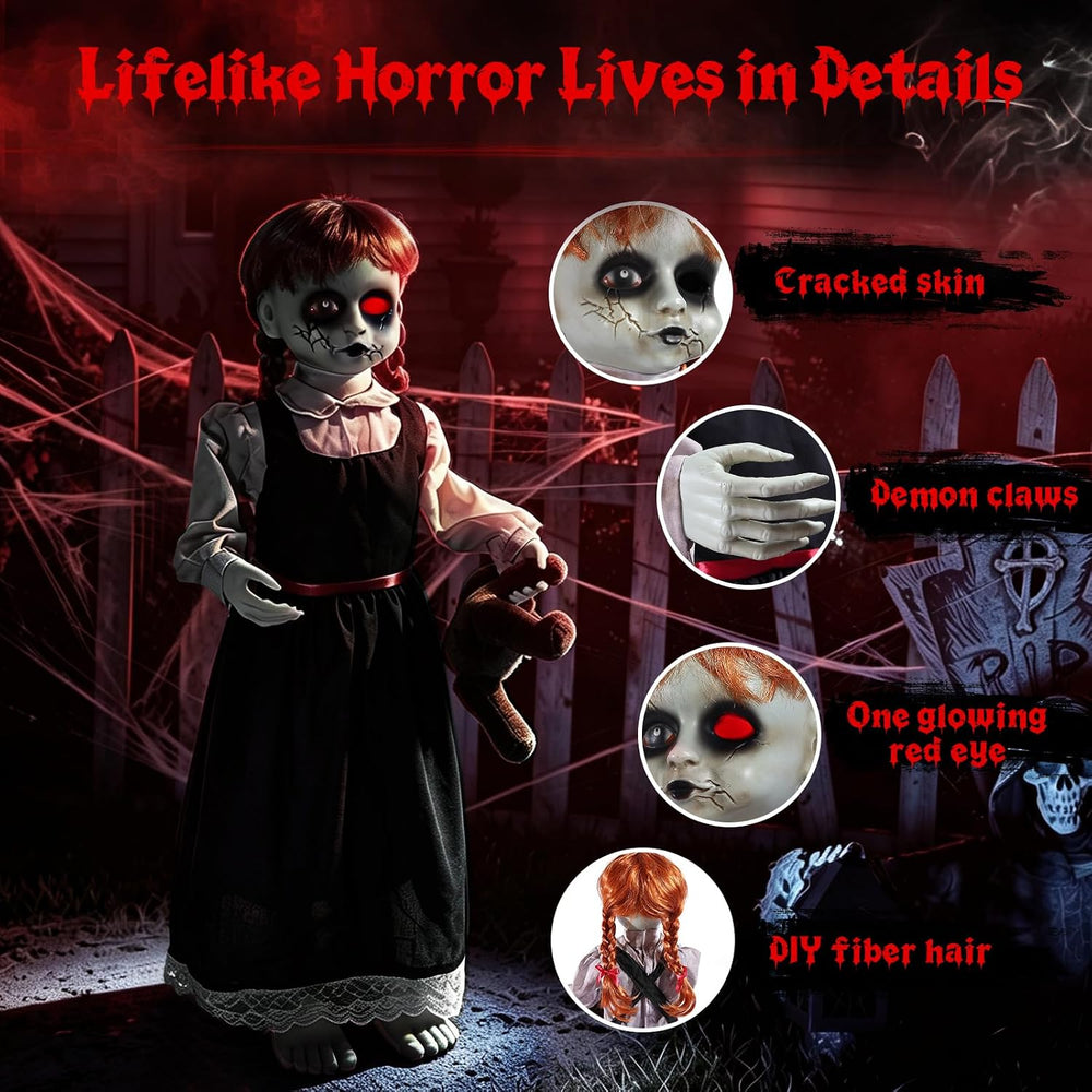 Quntis 35Inch Scary Halloween Animatronic Outdoor Decoration, Sound & Tou...