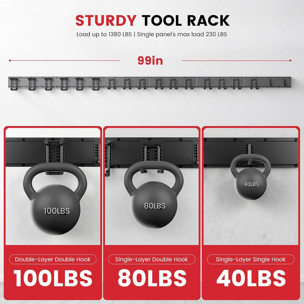 Garage Tool Organizer Wall Mount 1380 lbs Load Capacity 99 Inch Heavy Duty Mo...