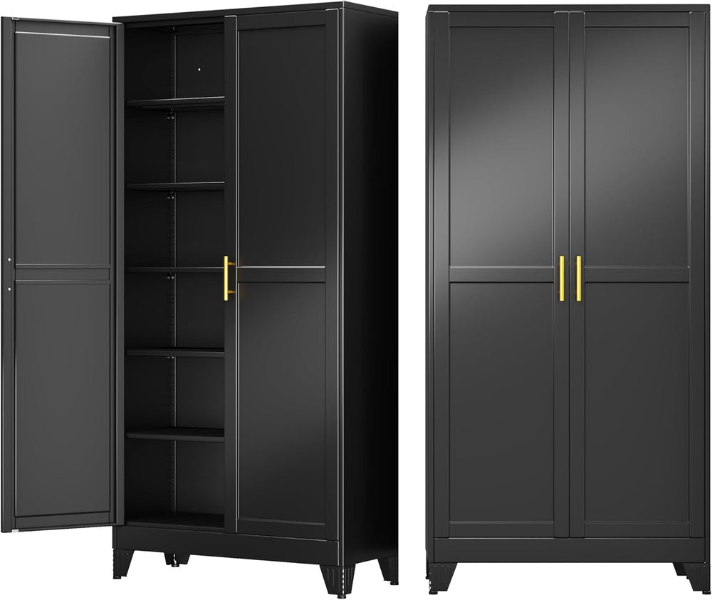 75" Metal Garage Storage Cabinet with 2 Doors and 5 Adjustable Shelves,M...
