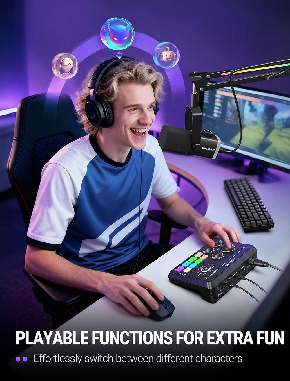 FIFINE SC8 Gaming Audio Mixer for Live Streaming with 7.1ch Surround sound