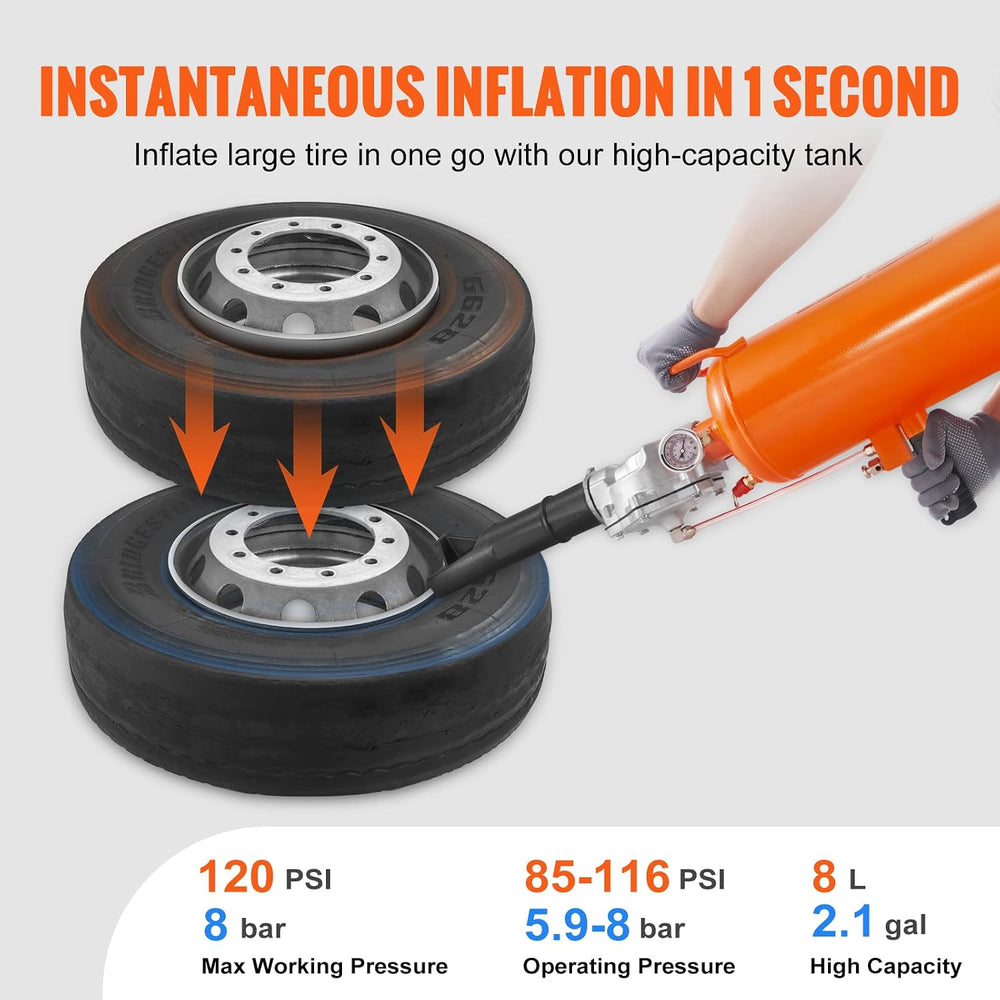 VEVOR Tire Seater, 2.1 Gal/8 L Air Tire Blaster, 120 PSI Handheld, Portable T...
