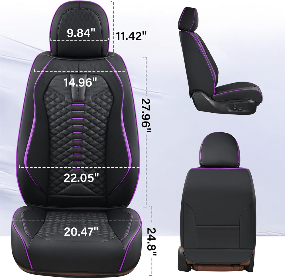 Coverado Car Seat Covers Front Seats, Nappa Leather Black&Purple Car Seat...