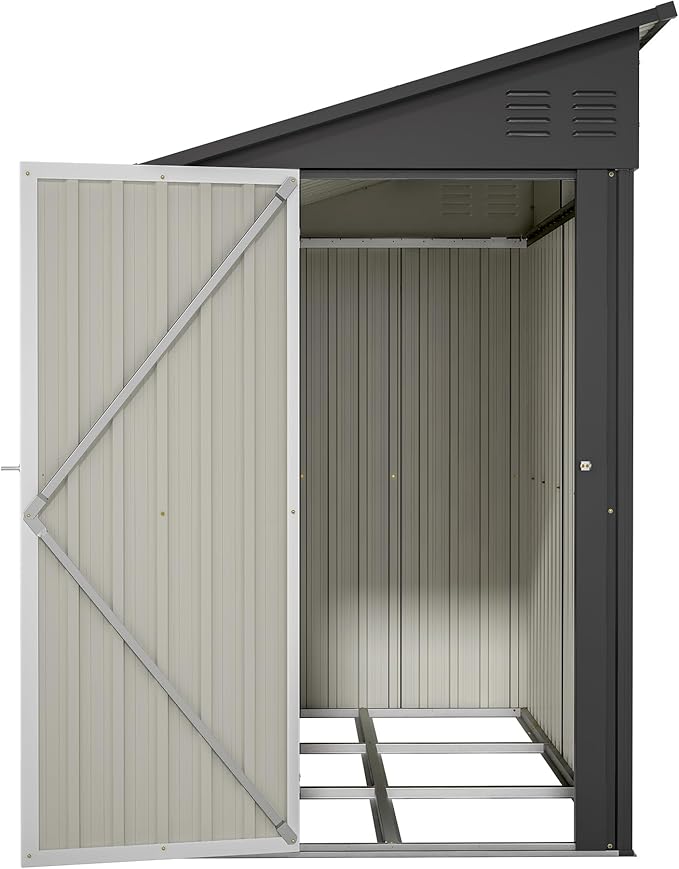 Shed Lean to Storage Shed, Outdoor 4' x 8' Metal Wall Side Storage Sh...