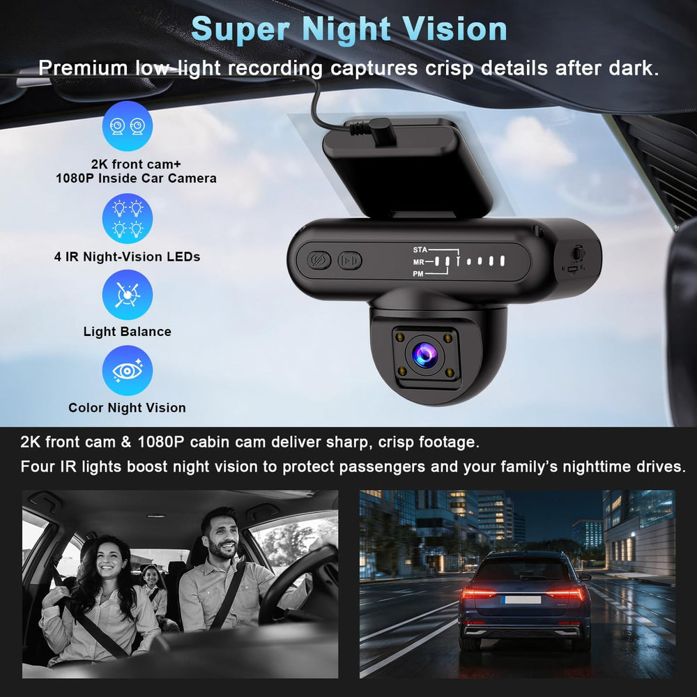 4G LTE Dash Cam with Live View,2K+1080P Front-Inside Car Camera SD/Cloud