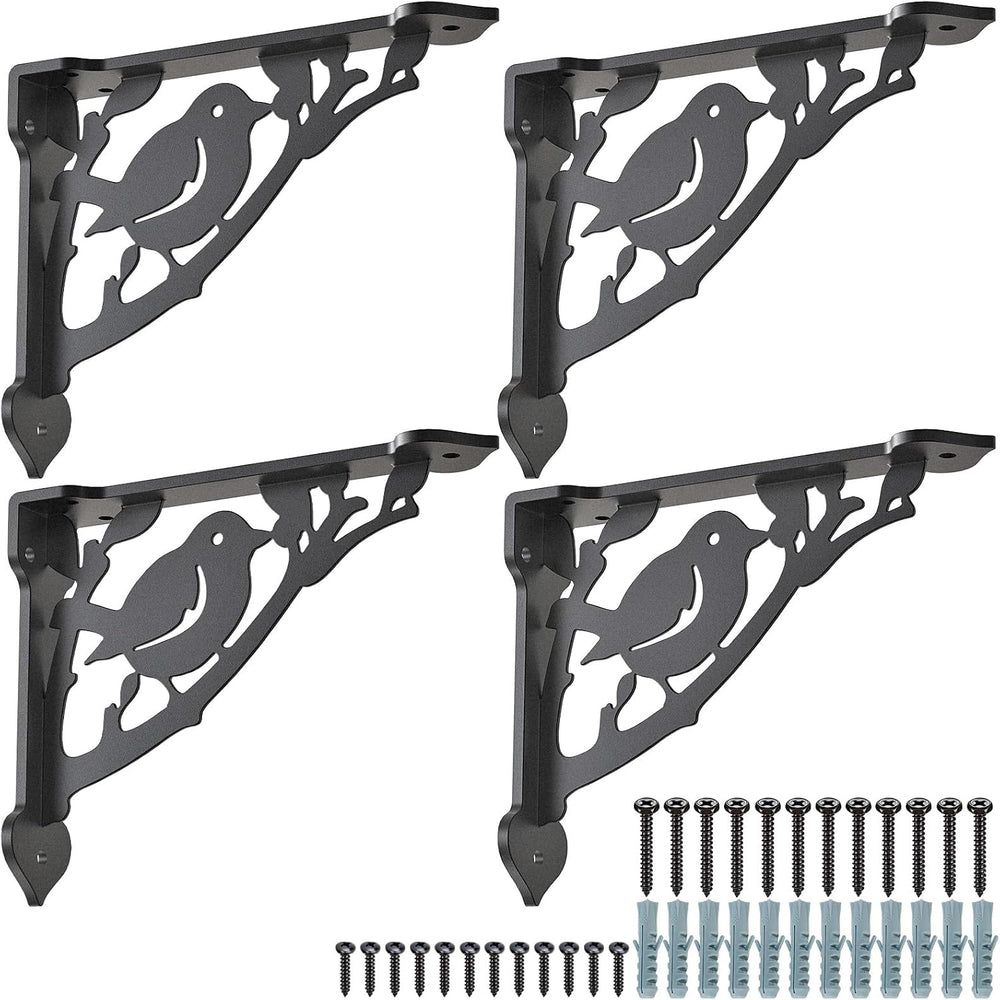 SELEWARE 4 Pack 10" Heavy Duty Shelf Brackets, Bird Decorative L Brackets