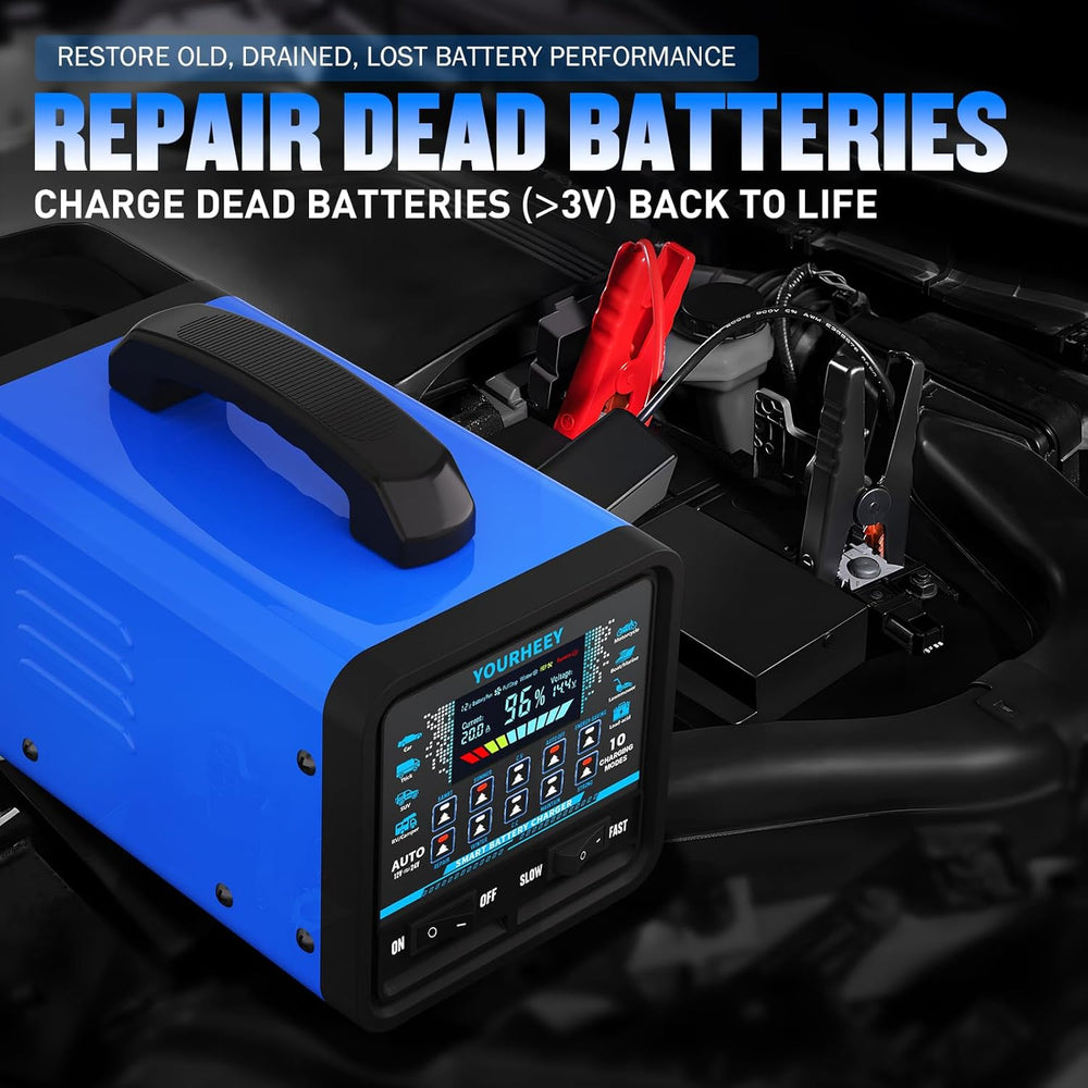 2026 Upgraded 12V/24V 0-20A Heavy Duty Battery Charger/Maintainer with Auto S...