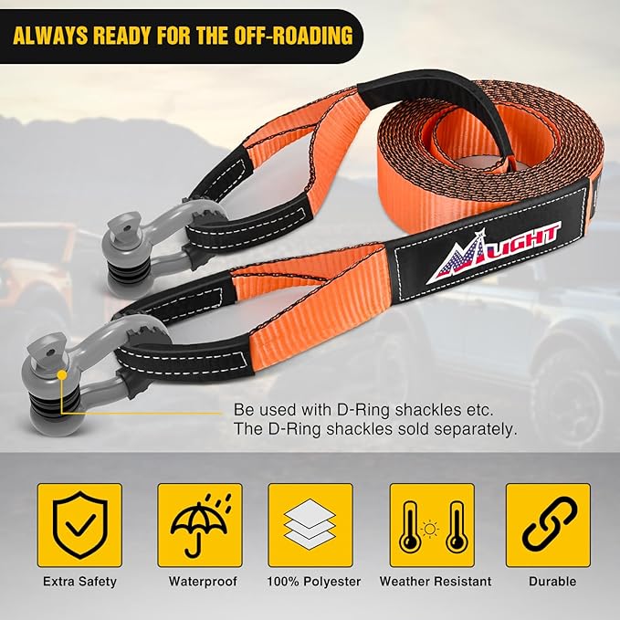 Nilight 3" x 30' Recovery Tow Strap Lab Tested 31, 500lbs Break Stre...