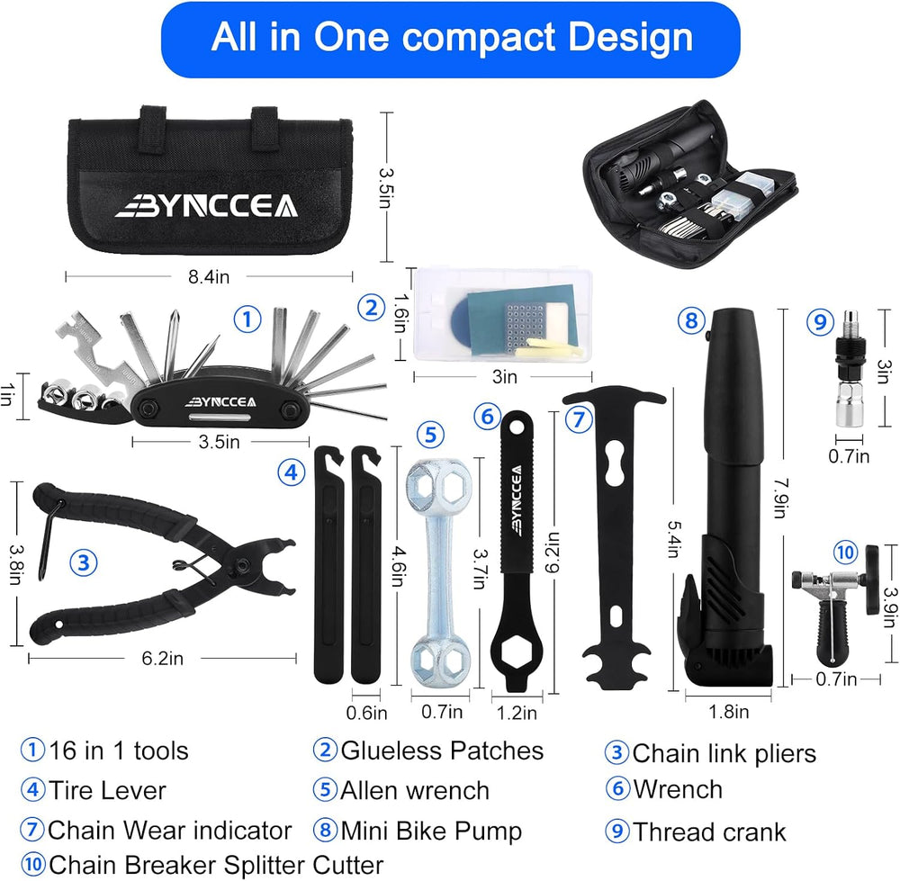 Bynccea Bike Tire Repair Tool Kit with Tire Pump, Portable Bicycle Repair Bag...