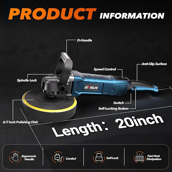 Buffer Polisher, 6 Inch/7 Inch 1600W Rotary Car Buffer Polisher Waxer, 7