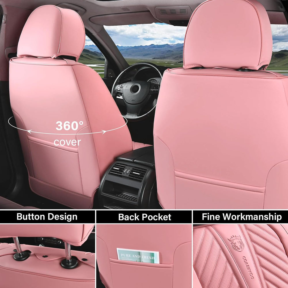 Coverado Seat Covers Full Set, Luxury Leather Pink Car Seat Covers for Car wi...