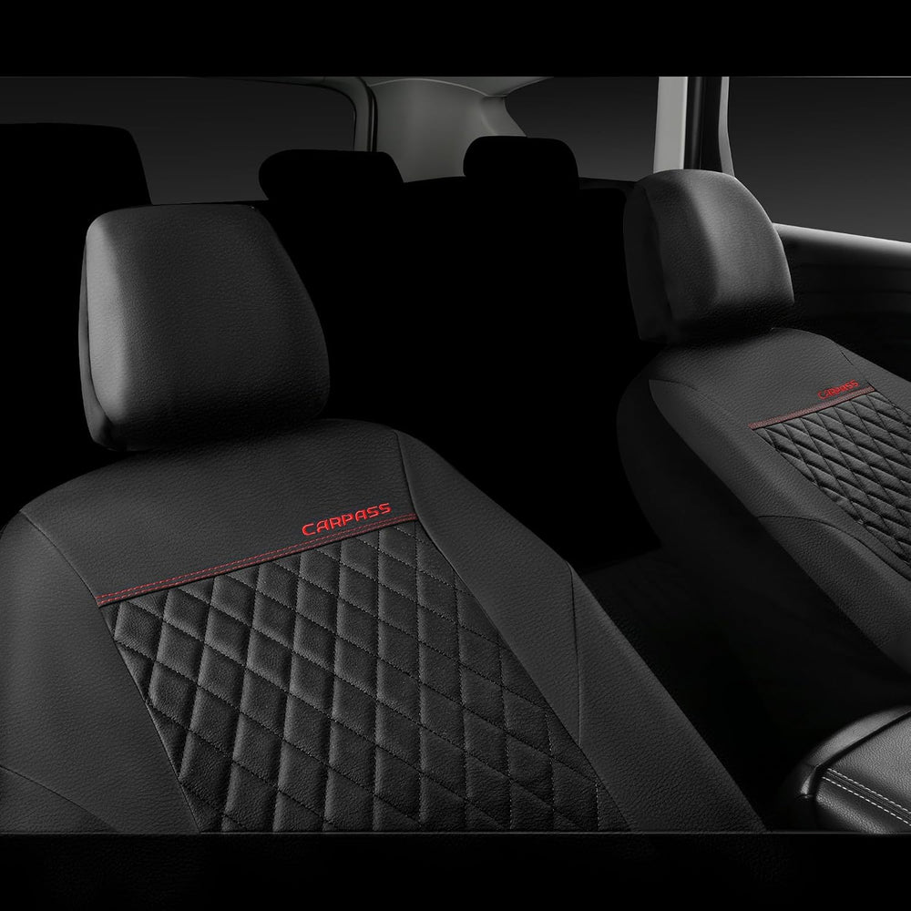 CAR PASS Quilting Leather Seat Cover Two Front Seats Only, Universal Fit Auto...