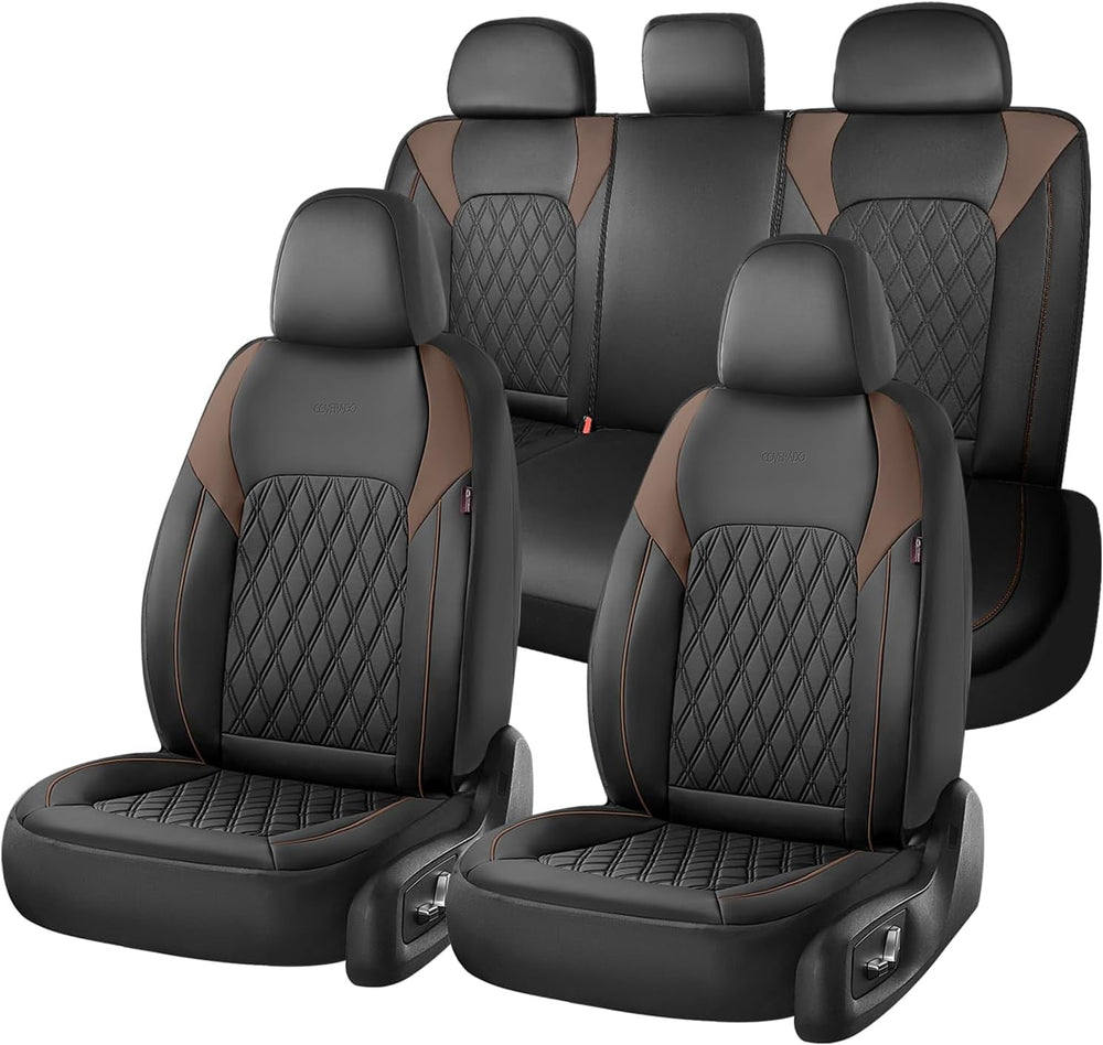 Coverado Leather Seat Covers, Front and Back Seat Covers for Cars, Waterproof...