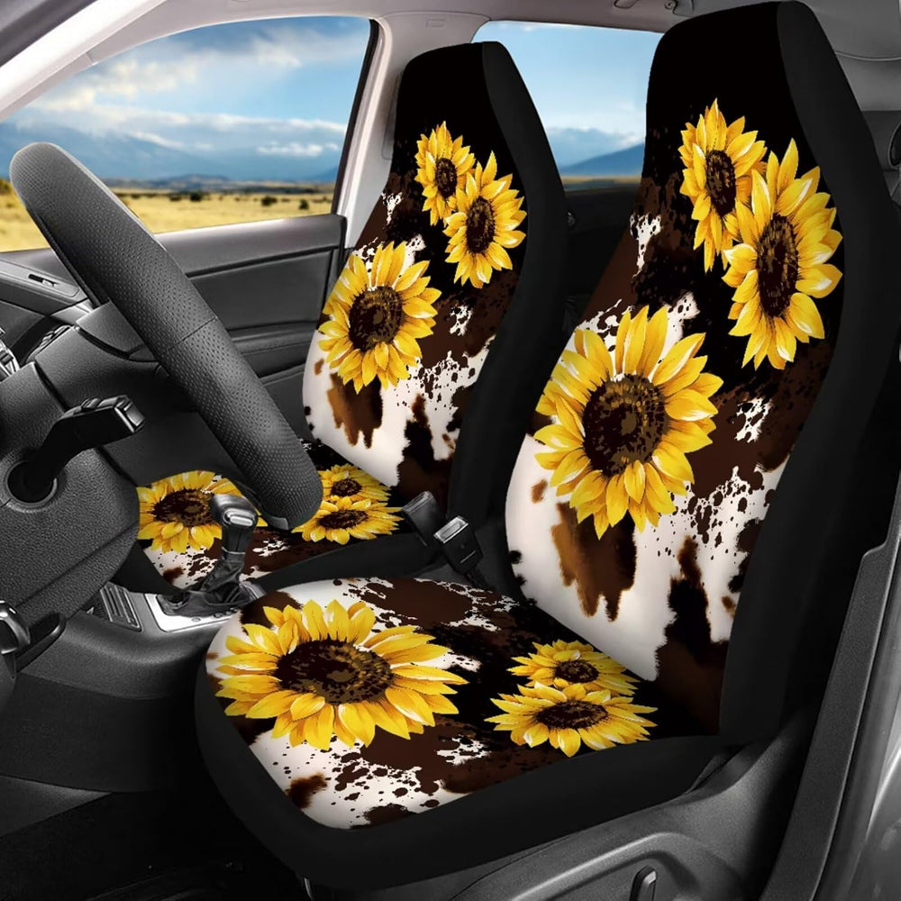 Cute Cow Print Car Accessories Set 14 Pack Sunflower Car Seat Covers Full Set...
