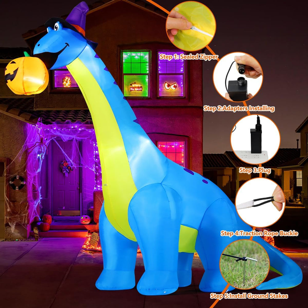 COMIN Halloween Inflatables 10 FT Dinosaurs Eating Pumpkin Decorations