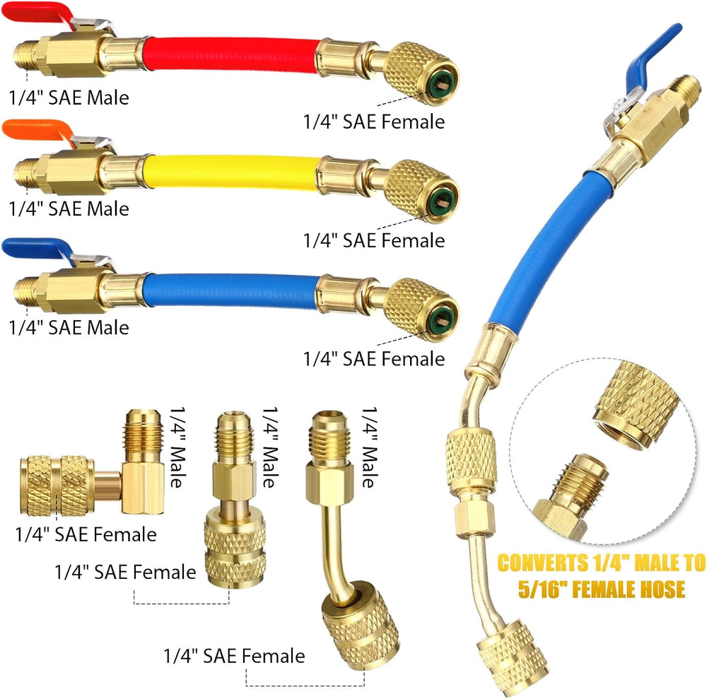 Tujoe 52 Pcs Charging Hoses and R410a Adapter Kit, R134a R410a R22 R12 Hoses ...