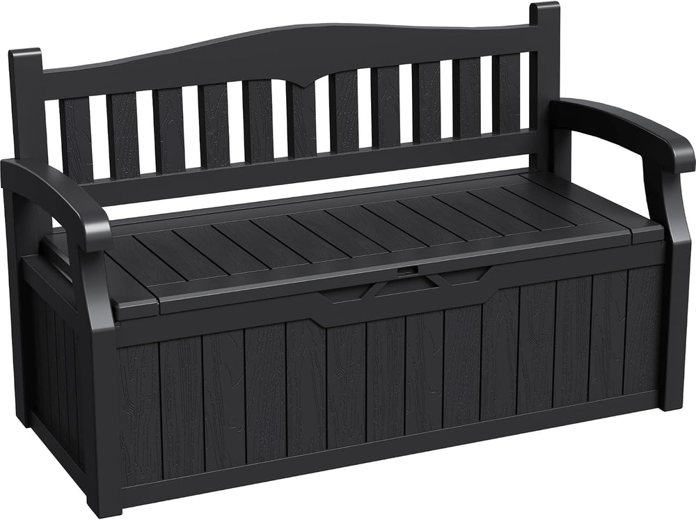 Greesum 80 Gallon Storage Bench Outdoor Deck Box with Armrest, Black