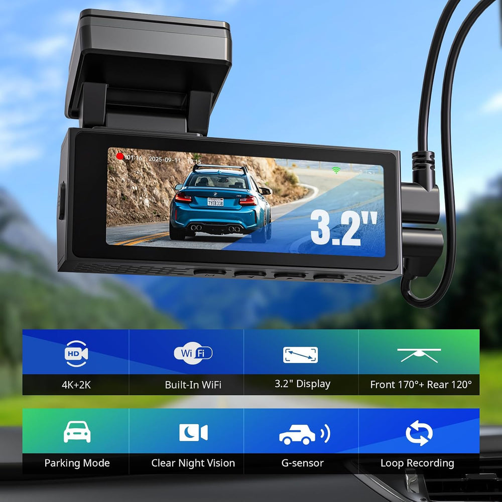 Dash Cams Front and Rear, NQJ 4K+2K Dual Dash Camera for Cars w 64GB Card, 5G...