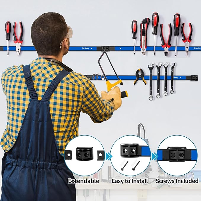 4 Pieces 18" Magnetic Tool Holder Strip, Metal Tool Organizer Rack
