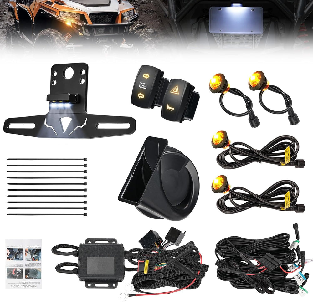 KEMIMOTO UTV Turn Signal Kit with 110D Horn and License Plate Holder with Lig...