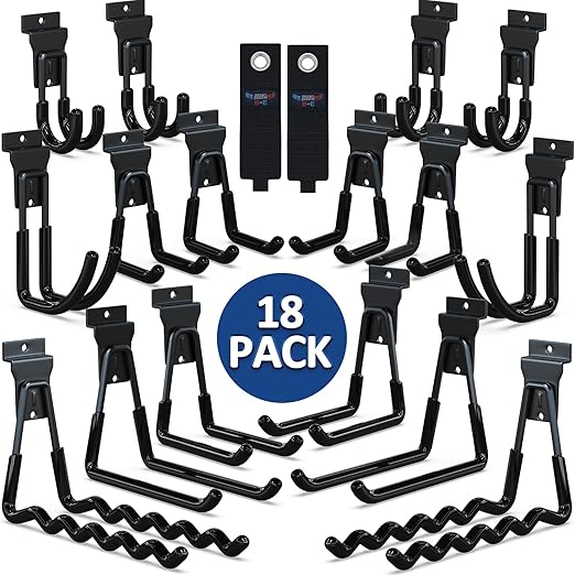 3-H Slatwall Accessories 18 Pack, Slatwall Hooks & Hangers Multi Sizes