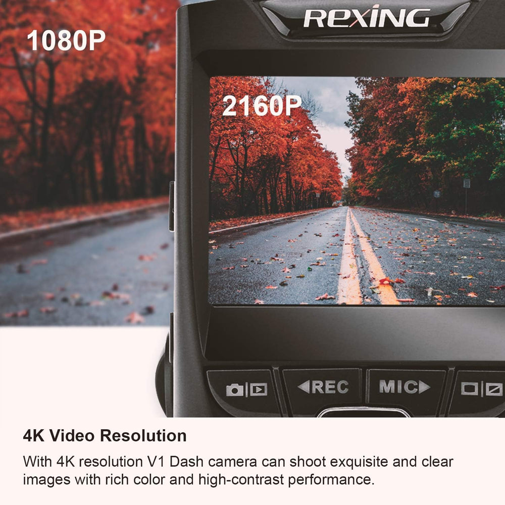 REXING V1 - 4K Ultra HD Car Dash Cam 2.4" LCD Screen, Wi-Fi, 170ยฐ Wide A...