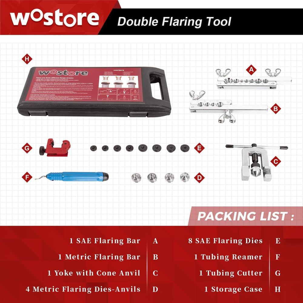 Brake Line Flare Kit, SAE Double & ISO Bubble, 7 Dies 3/16-5/8"