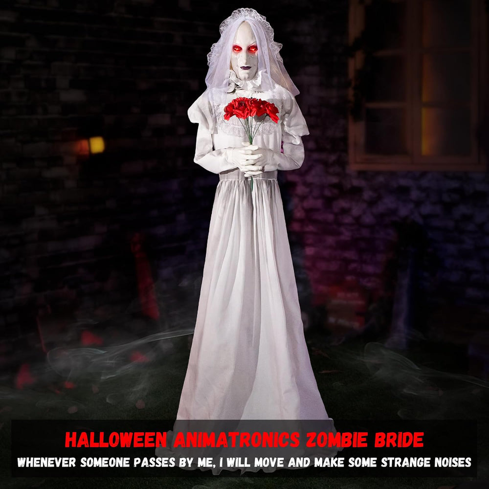Halloween Animatronics Decorations 65 inch Bride Ghost with Swapped Face, Sou...
