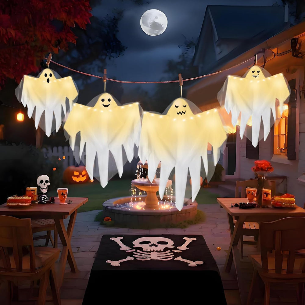 4 Pack Light up Hanging Ghosts Halloween Outdoor Yard Tree Party Decoration