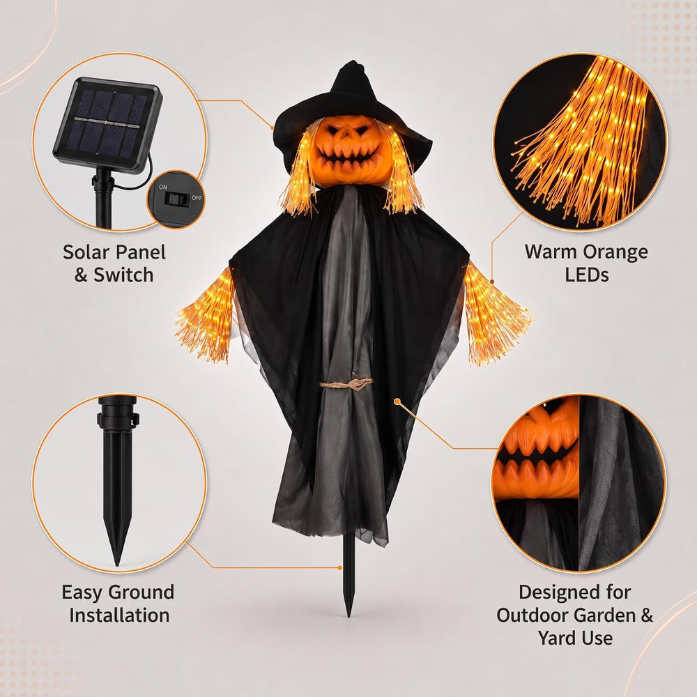 Tujoe Halloween Scarecrow Decor Pumpkin Ghost Scarecrow Solar Light Decor