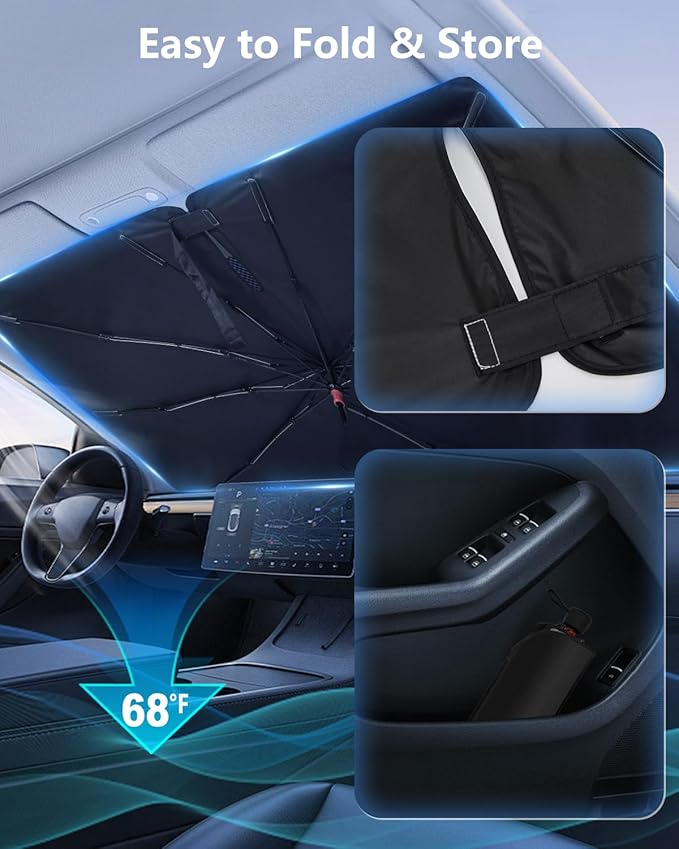 Car Windshield Sun Shade-Sun Ray Reflective Front Window Cover, Foldable Car