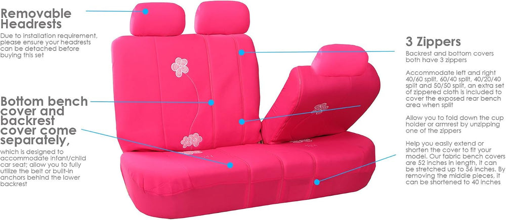 FH Group Car Seat Covers Floral Full Set Pink Automotive Seat Covers, Airbag ...