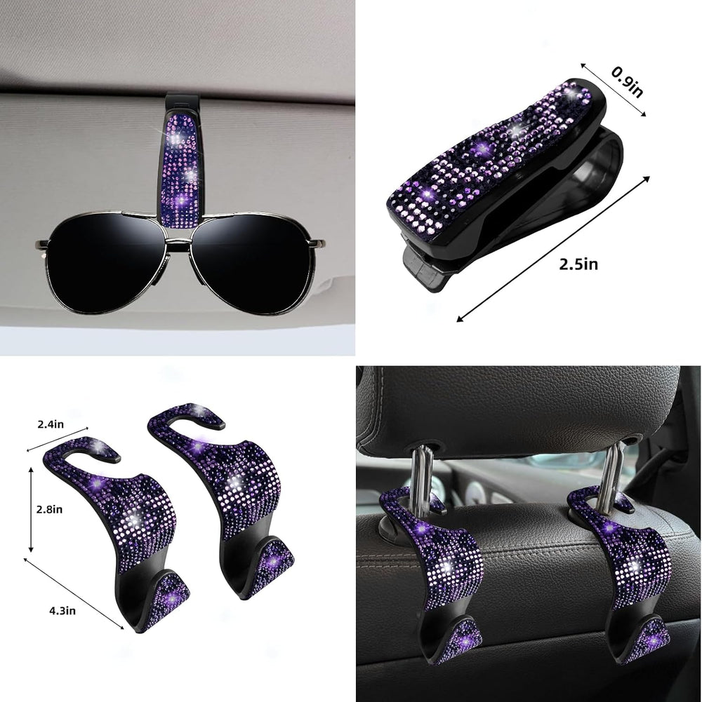 11 pcs Bling Purple Leopard Car Accessories Set for Women, Cheetah Print Stee...
