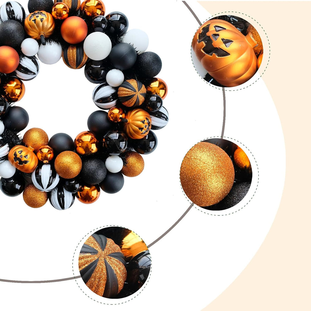 Happy Halloween Wreath for Front Door, 18โ Artificial Ball Wreaths Door Decor...