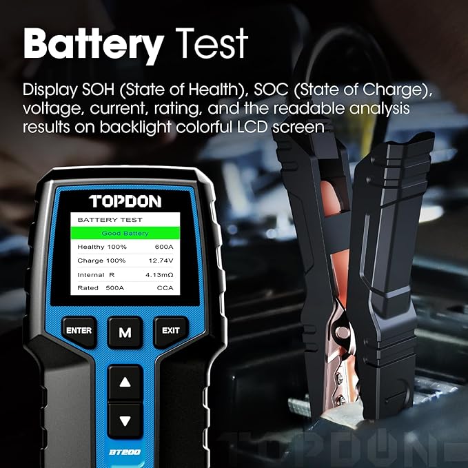 Car Battery Tester 24V 12V Load Tester, TOPDON BT200 100-2000CCA Automotive
