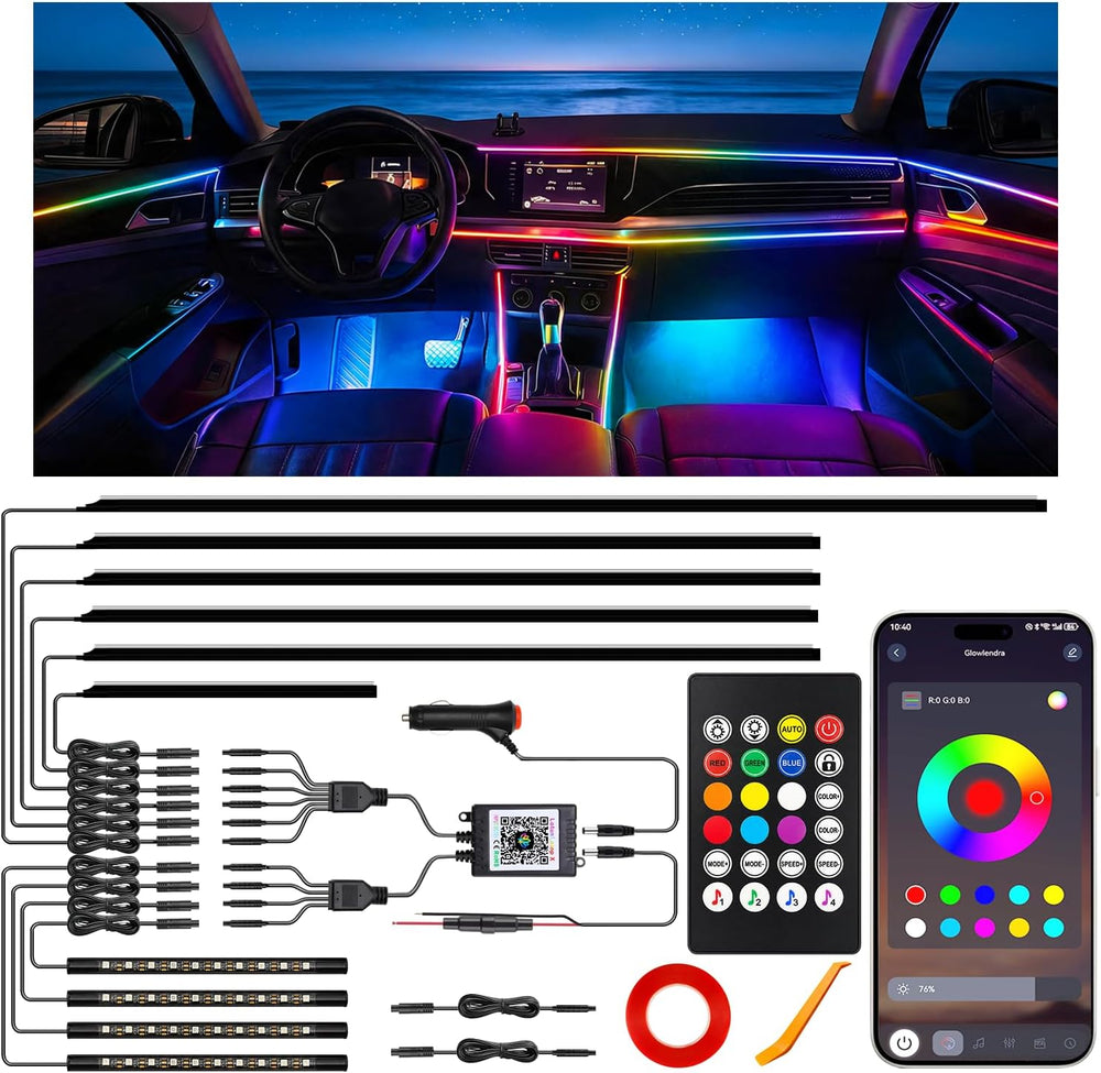 Car LED Strip Lights, Interior Acrylic LED Lights for Car with Dynamic Rainbo...